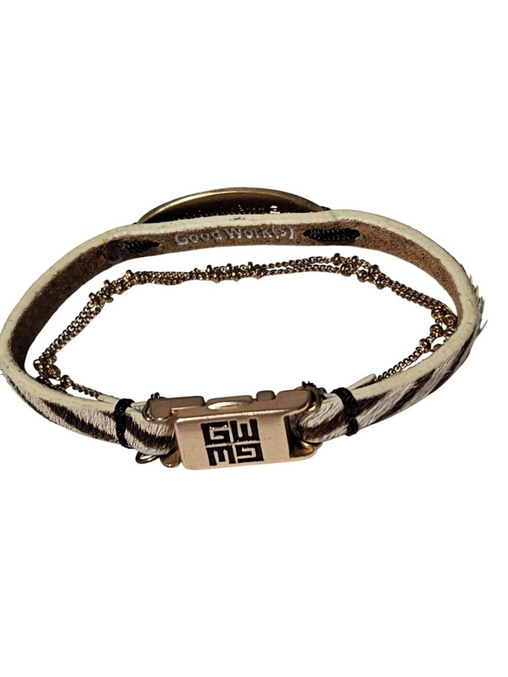 Good Works Walk By Faith Leather Bracelet Gold Tone Chain Engraved Clasp